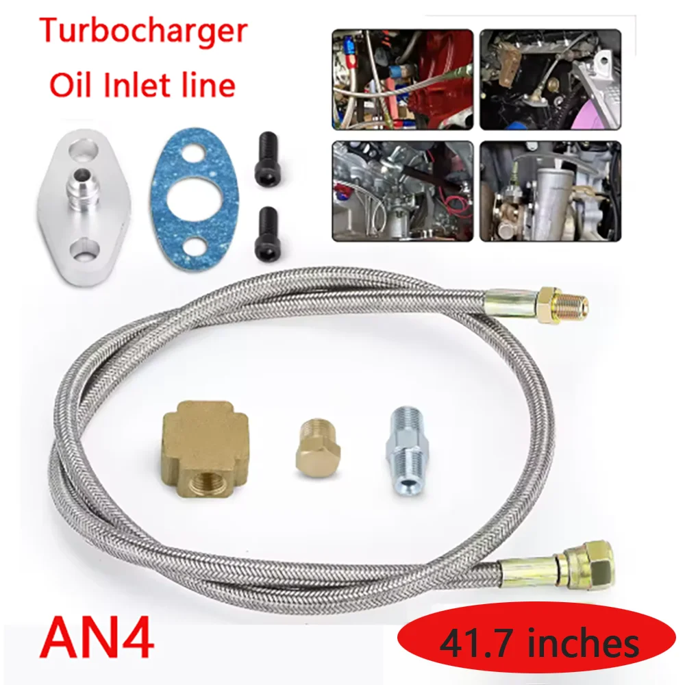 

Turbocharger Aluminum Turbo Oil Feed Line Inlet Hose Feed Line for T3 T4 T7 GT32 GT40 GT42 GT4294R GT4202R Oil Drain Kit