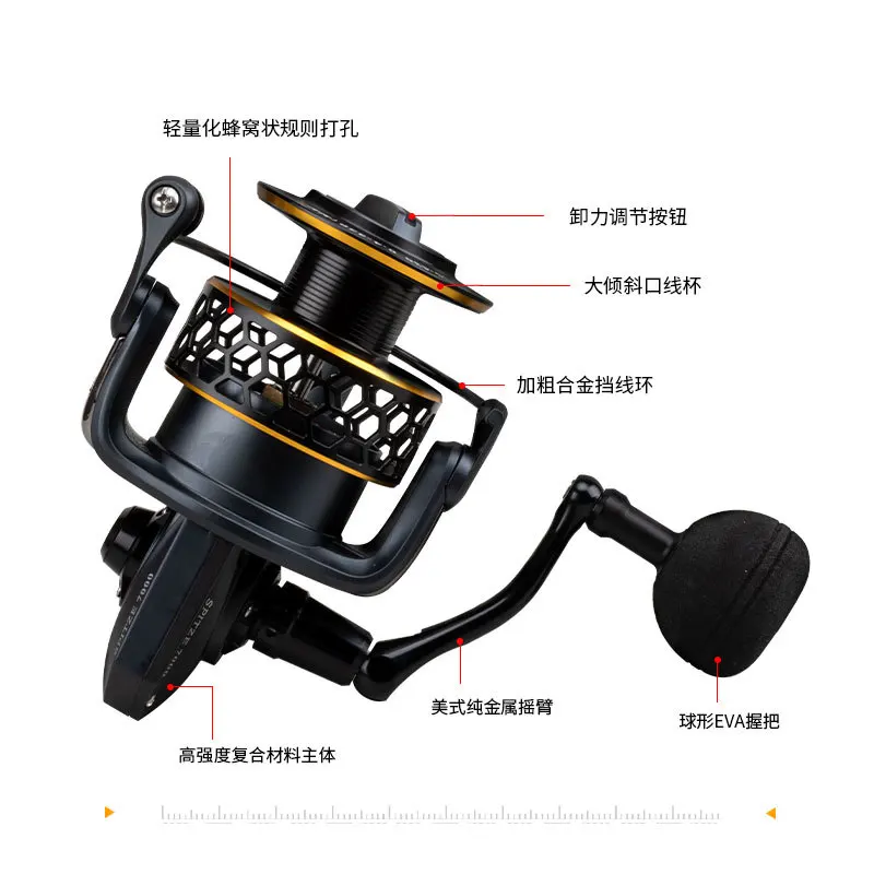 6000-7000 Spinning Wheel 4.9:1Gear Ratio Jigging Reel Full Metal 20kg Drag Power for Saltwater Big Game Fishing