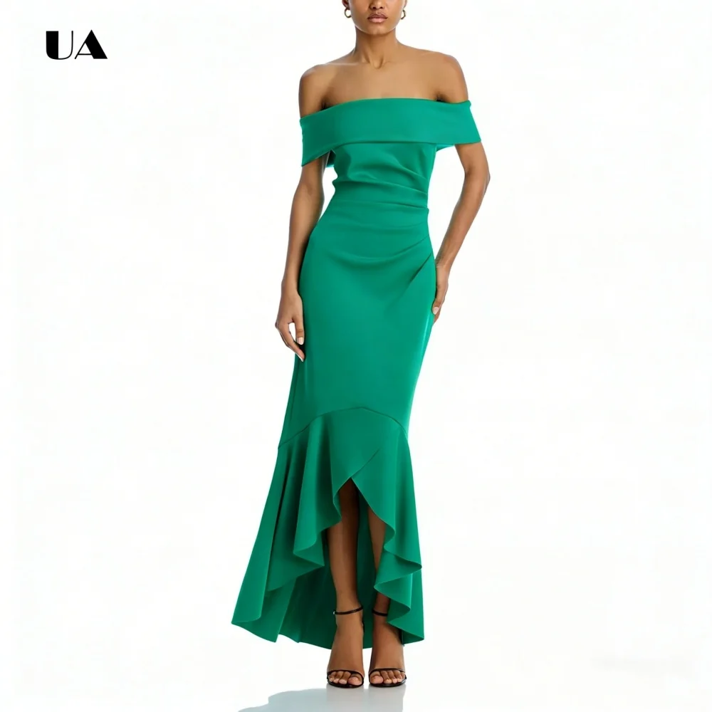 Robe de bal sirène Simple avec épaules dénudées, robes de soirée en Satin solide pour femmes, robe de soirée classique personnalisée Hi-lo