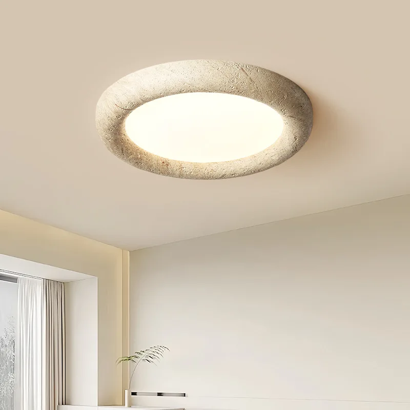 

2025 Nordic Yellow Travertine Ceiling Light Led Round Light Wabi Sabi Stone Lamp For Living Room Restaurant Bedroom Aisle Decor