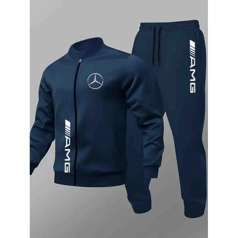 

Mercedes-benz Men's Casual polyester stand-up collar Jacket set: Full zipper front pocket with zipper, windproof and dry