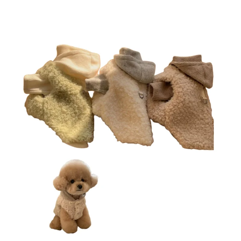 Autumn and winter new pet splicing hooded waistcoat bichon frise pomeranian chenille teddy small dogs dog cat clothes