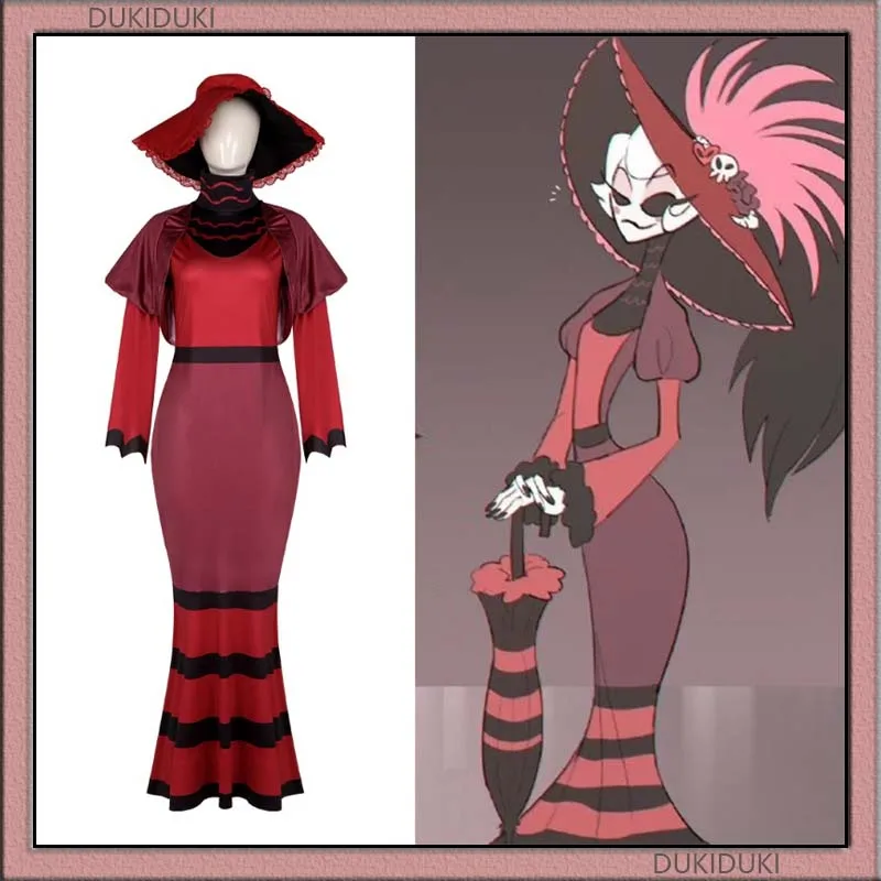 

Rosie Long Dress Cosplay Costume Hazbin Hotel Red Evening Dress Women Role Play Outfit Carnival Costume Cosplay Accessory Set