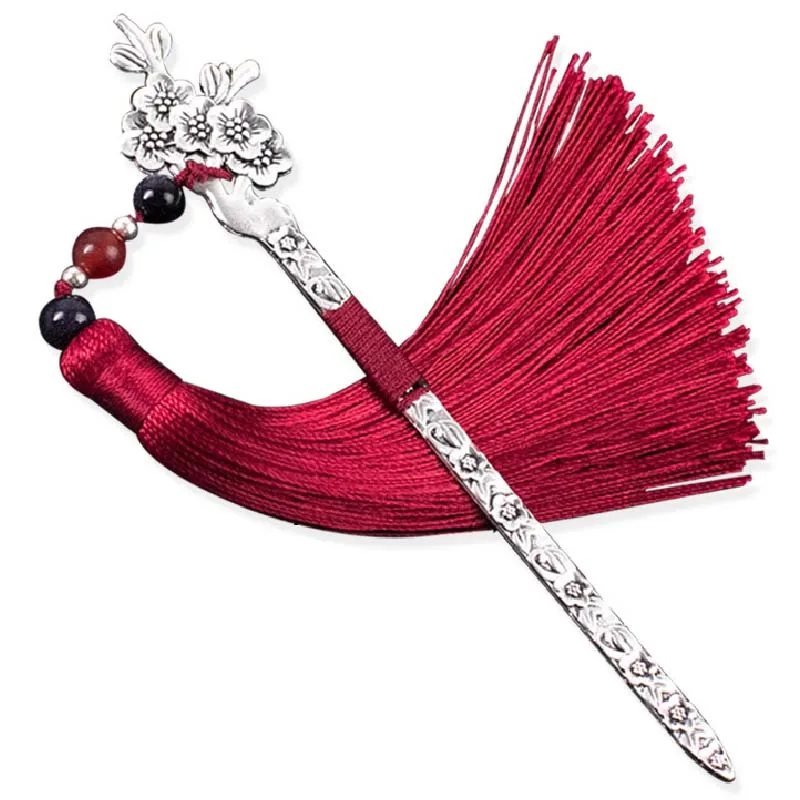 술이 달린 중국 스타일 레트로 금속 책갈피 1 개, 크리 에이 티브 매화 붐 북 마크 학생 문구 학교 사무실 공급 선물 