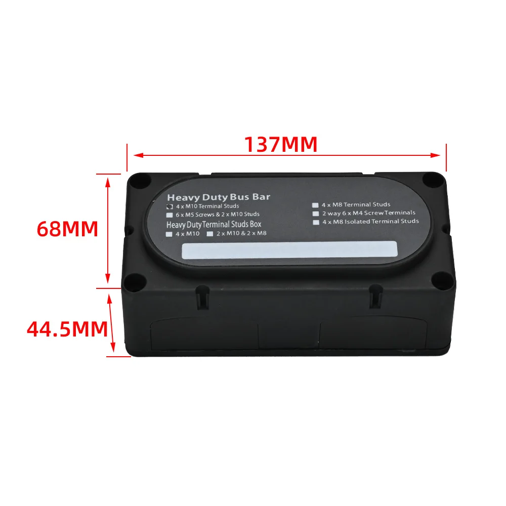 300A Heavy Duty Bus Bar Box with 4 Terminal Studs (M8/M10) - Modular Power Distribution Block for RV/Marine/Solar 48V DC System
