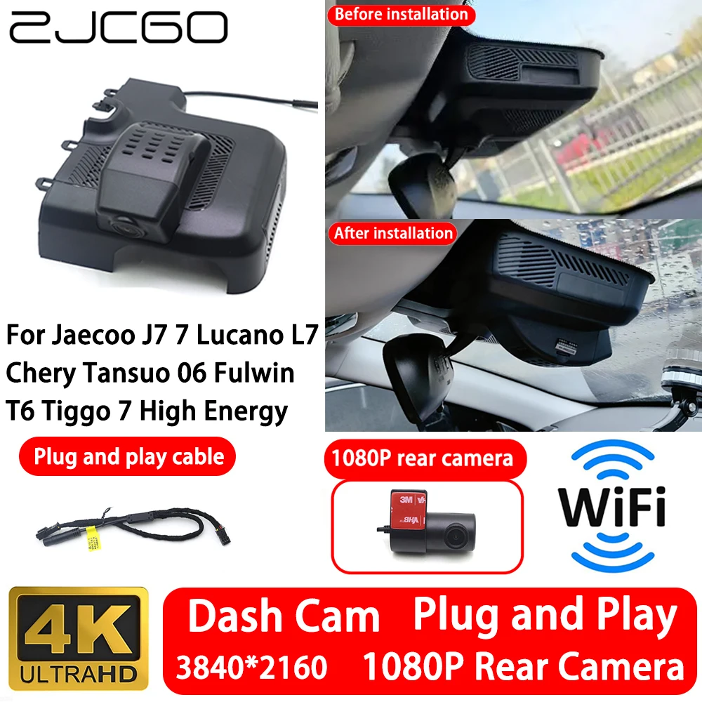for Jaecoo J7 7 Lucano L7 Chery Tansuo 06 Fulwin T6 Tiggo 7 High Energy 4K 2160P Front Rear Camera Dash Cam Wifi Plug and Play