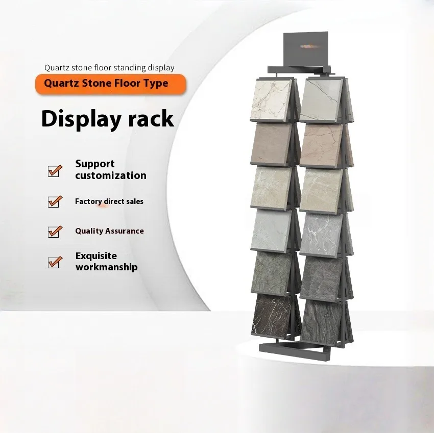GraniteEdgeElite Eco-Friendly Metal Rotating Mobile Shelf Modern Pink Quartz Rack Floor Display Unit for Retail Shops