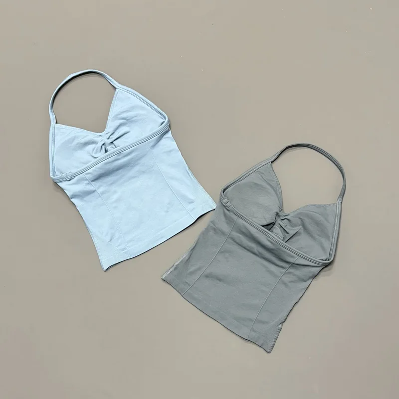 HISTELLO Halter Yoga Tank Top Women Sexy Strappy Backless Slim Fit Padded Breathable Gym Fitness Running Workout Sports Tops image 2