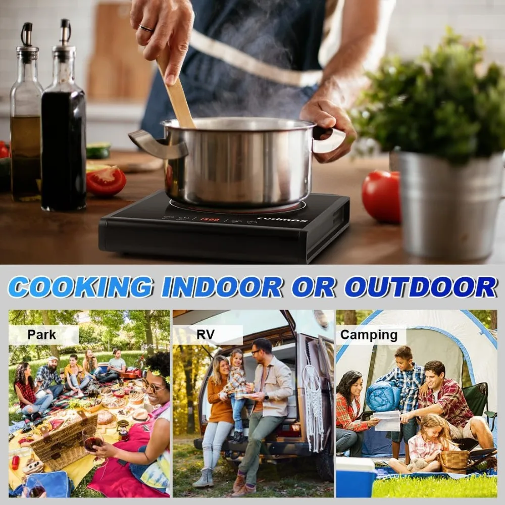 Hot Plate Electric Stove with LED Display, Portable Infrared Electric Burner Ceramic Cooktop, Adjustable 15 Power