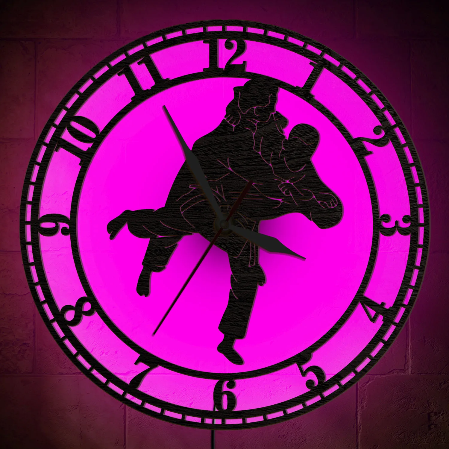 Custom Name Wrestling Grapple LED Wall Clock RGB Color Changing Night Light Wrestler Home Decor Glowing Silhouette Wall Clock