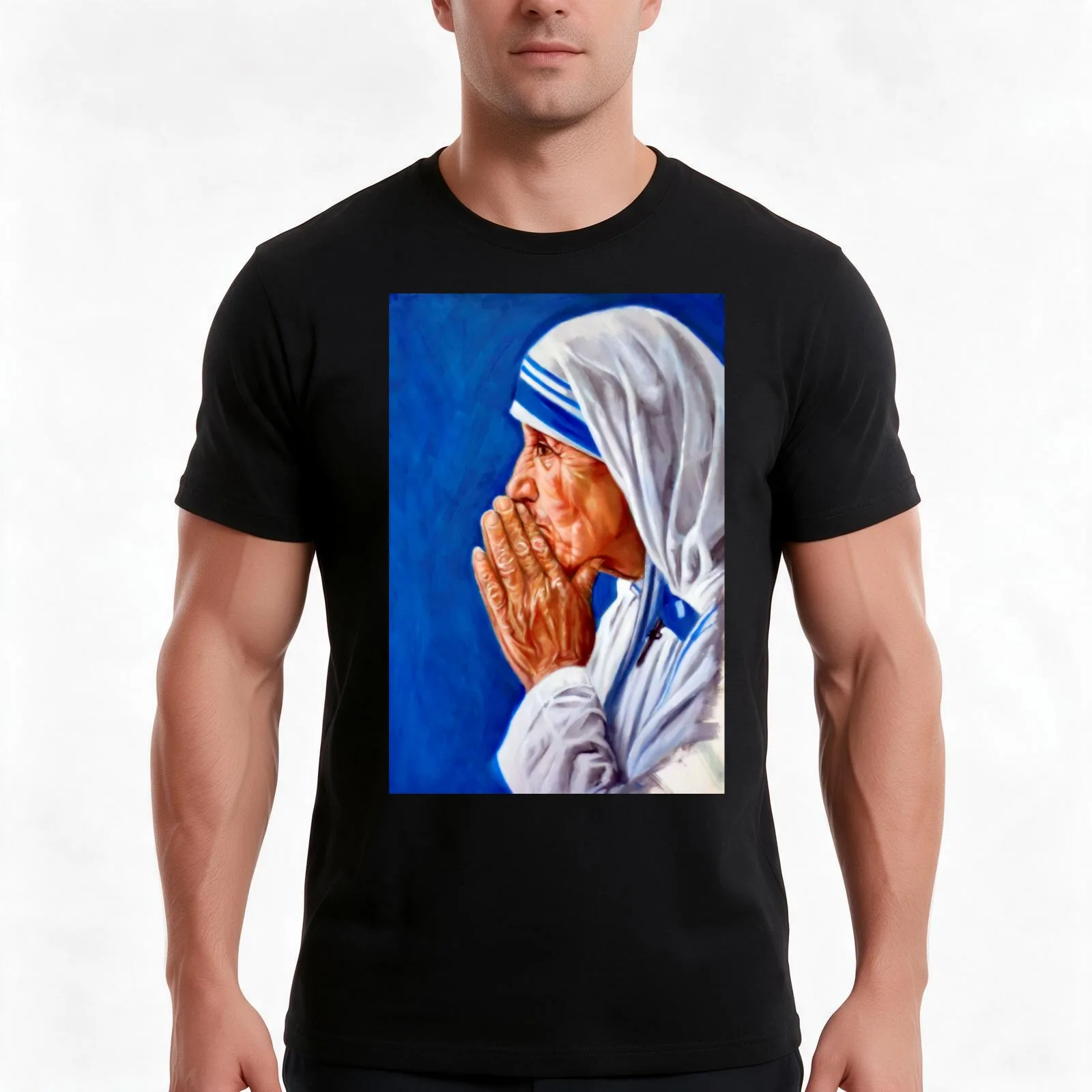 portrait of Mother Teresa T-Shirt, Summer Casual Cotton Tee, Oversized Streetwear Tops, Vintage Graphic Print, Unisex Men Women