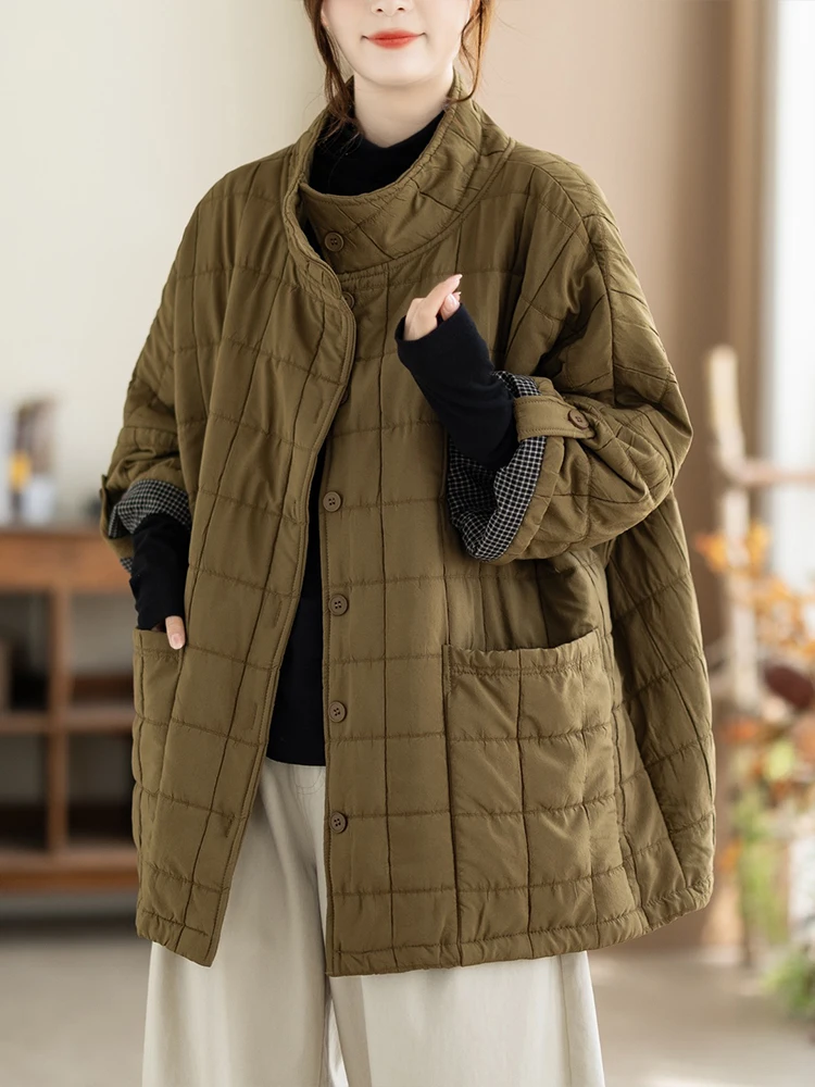 Amax LuluE Korean Winter Coats Womens Fashion Loose Quilted Jackets Casual Warm Plaid Parkas Females Classic Vintage Outerwear