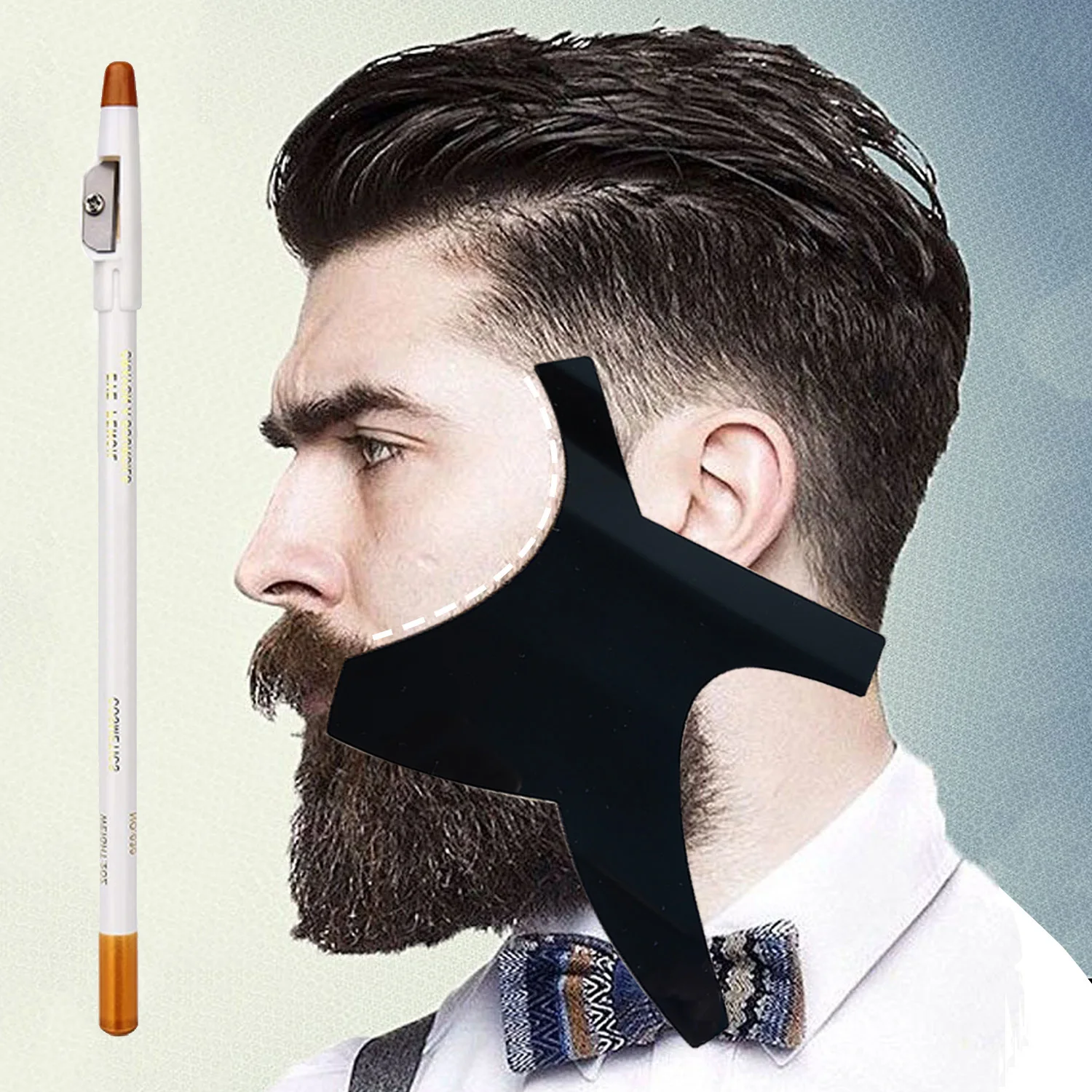 Beard Lineup Guide Template kit, Beard Shaper & Beard Shaping Tool for beard Styling and Edging Beard Comb & Barber Pencil Liner