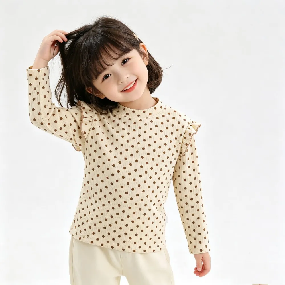 Girls Shirts 2 3 4 5 6 7 8 9 10 11 12 13 14 Years Beige Pink Floral Dots Print Teen Kids Autumn Clothes Toddler Girl Shirt Tops