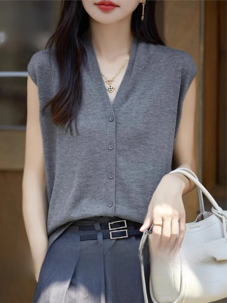 

Ele V-Ne шерстяной жилет-кардиган, женский слой с верхом, многослойный модный тренд, осенняя новинка, универсальный бренд, элитный F...