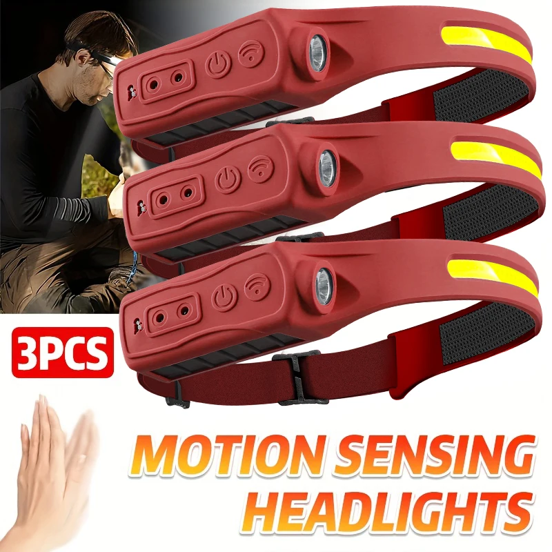 Rechargeable Sensor LED Headlamp + Outdoor Floodlight, 5 Modes Induction Emergency Headlamp for Fishing Camping Working Running