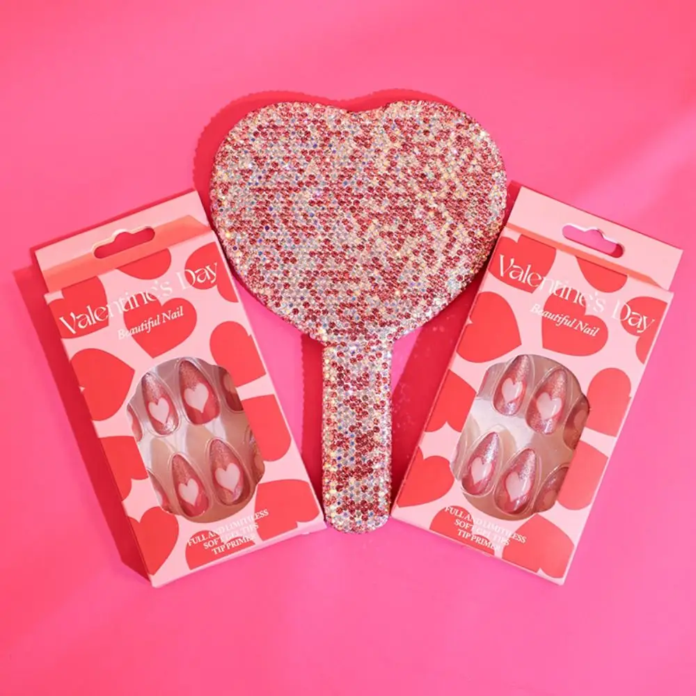 Manicure Long Almond False Nails 3D Bow Romantic Heart Press on Nails French Detachable Fake Nials DIY