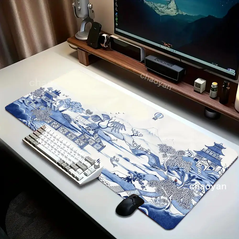 Cherry Blossom Night View Mouse Pad, Lantern-lit Sakura Trees, Moonlight Landscape, Unique Aesthetic Desk Decor ,Non-Slip Rubber