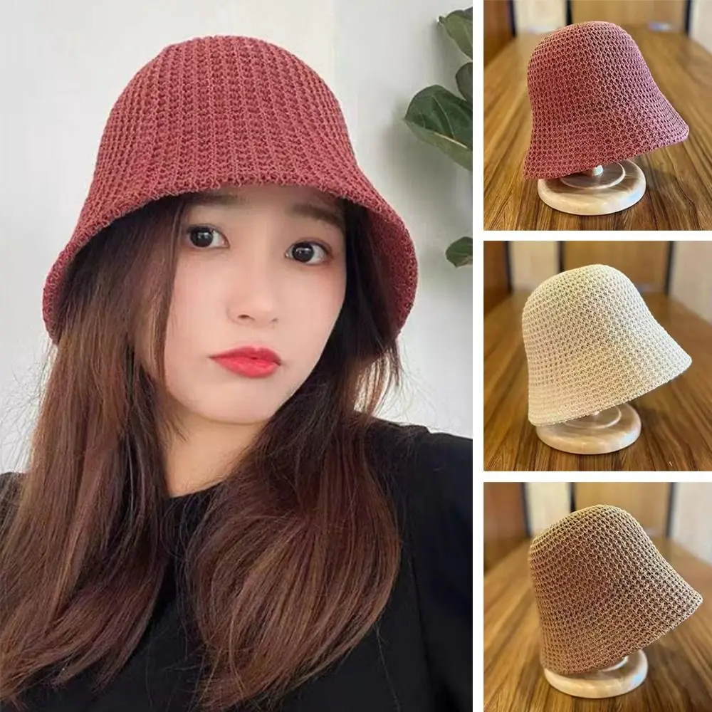 Breathable Bucket Hat Anti-UV Woven Hat Fisherman Cap Women Girls