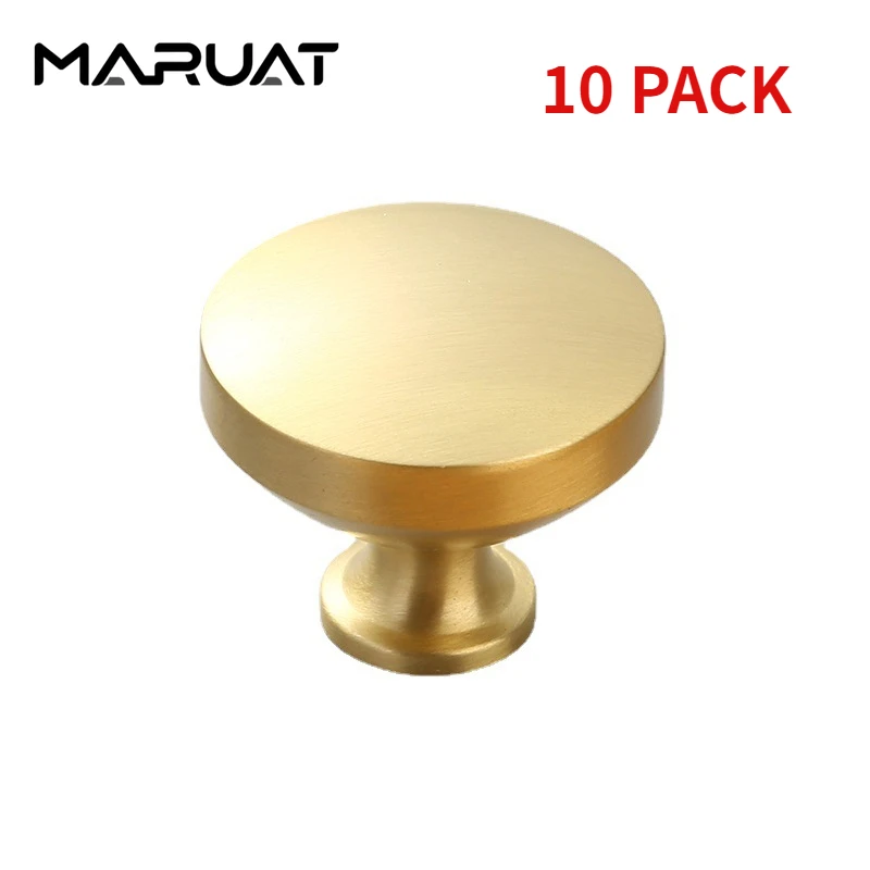 

MARUAT 10 Pack 1.25 Inch Brass Cabinet Drawer Knobs Kitchen Furniture Pulls Round Dresser Drawers Handle for Cupboard Closet