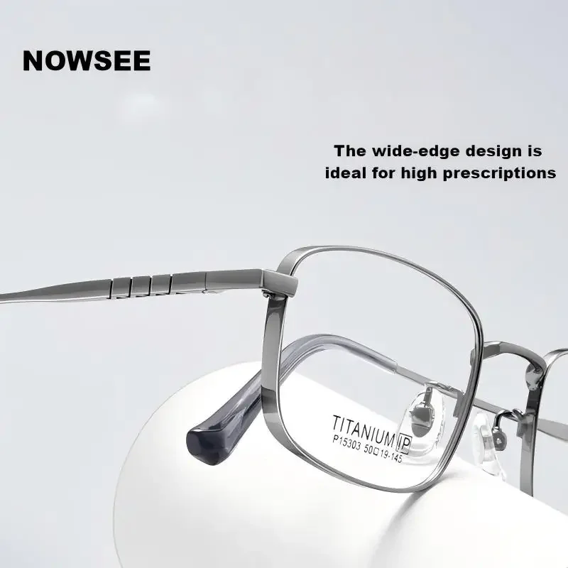 

NOWSEE Men's Pure Titanium Square Glasses, High Prescription, Custom-made, Prescription Glasses, Anti-blue Light Reading