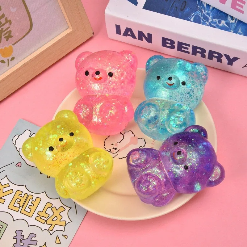 -Fidget Bear Toy Squishys Glitter Gummy Bear Small Cute Animal Anti Stress Fidget Splat Decompressions Vent Squeeze Toy 2026 New
