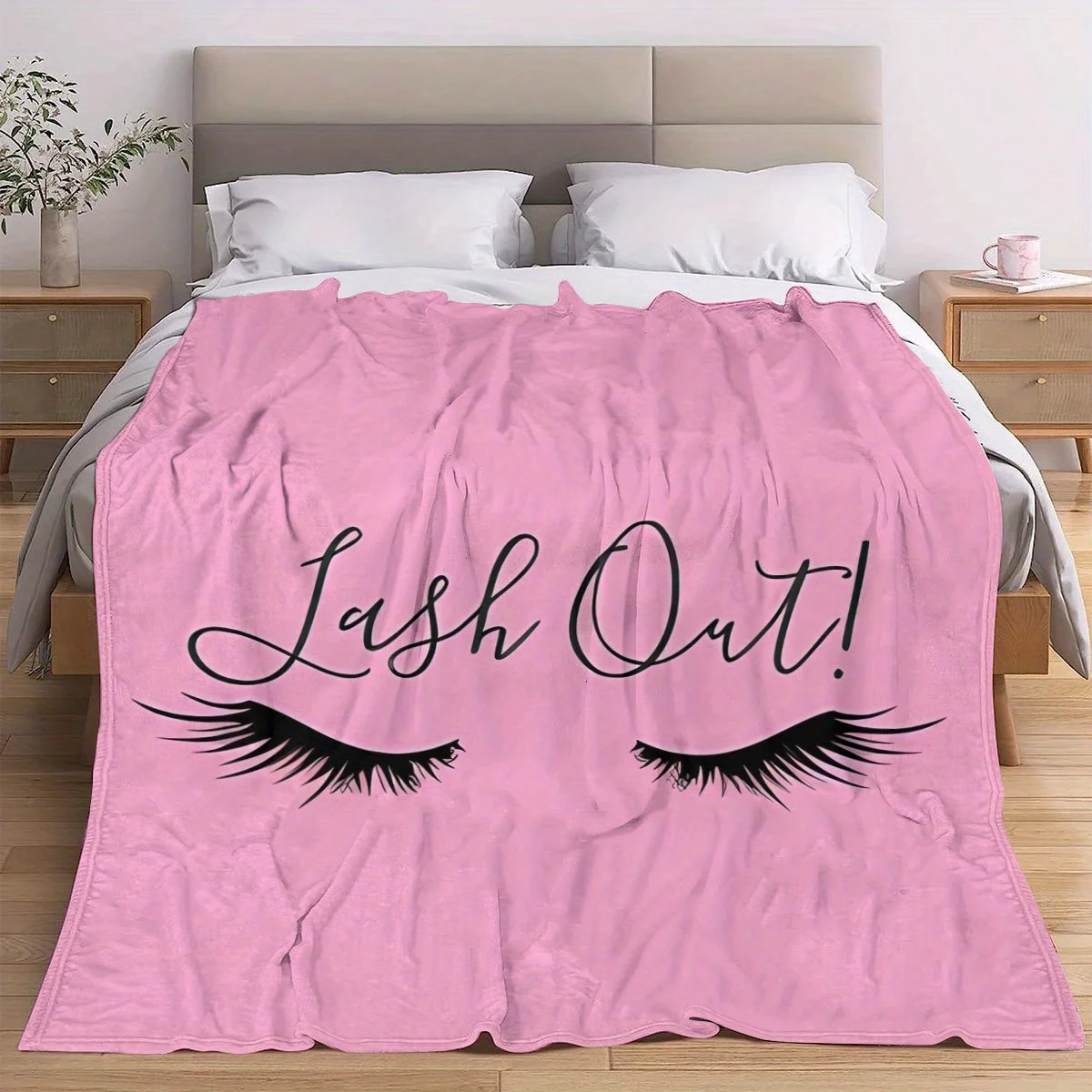 Suitable for pink Flannel Blanket Eyelash Printing Soft Throw Suitable for Sofa, Bed or Makeup Art Lovers All Seasonal Comfort