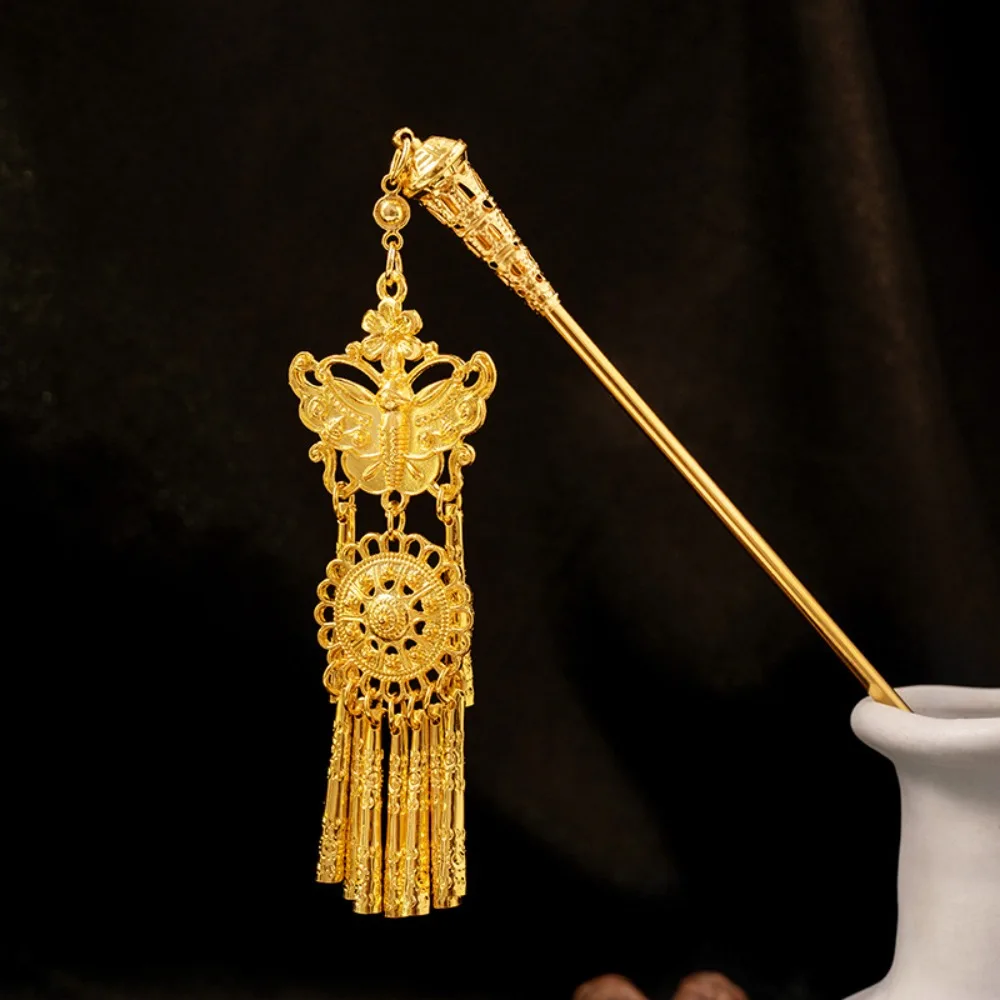 

Ancient Thai Metal Flower Hair Fork Leaves Ethnic Style Golden Tassels Hair Fork Waterproof Lightweight Ethnic Style Hair Sticks