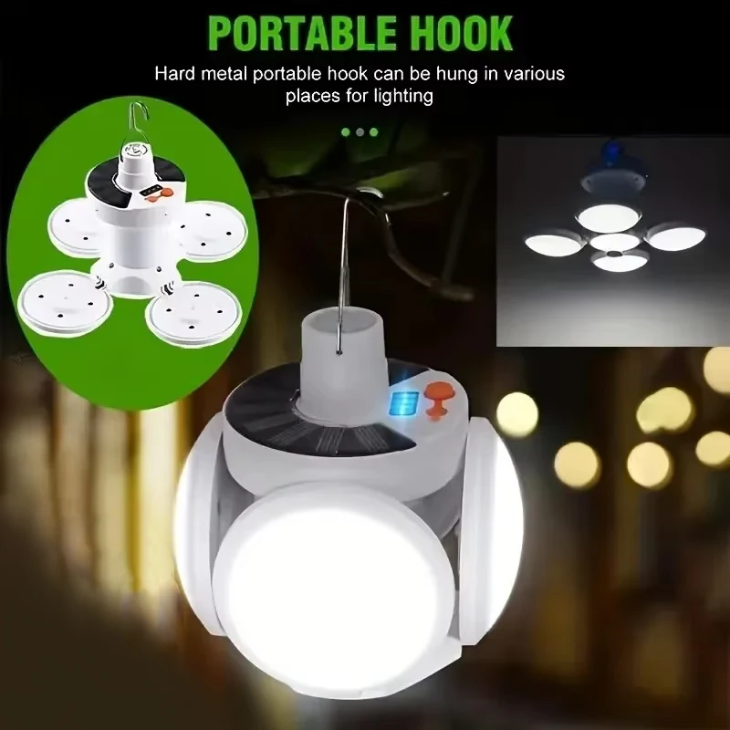 Portable Solar Camping Lantern USB Rechargeable Outdoor Tent Lamp Folding LED Football Bulbs With Hanging Hook