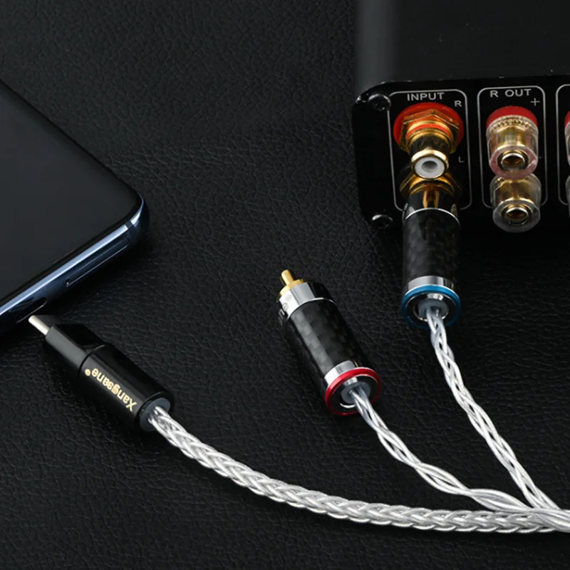Cable de audio tipo C a 2 RCA chapado en plata con chip decodificado para tableta, PC, teléfono móvil conectado al altavoz amplificador
