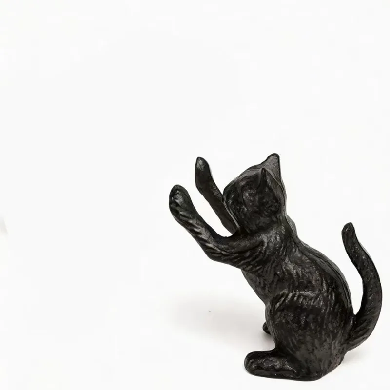 A Pair of European and American Vintage Cast Iron Animal-Shaped Cat Bookends, Library Book Supports, Desktop Storage Bookends Made of Iron Art