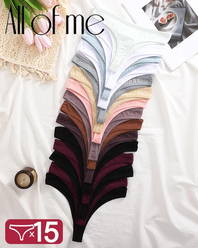 15 Uds bragas de algodón G-String bragas de mujer ropa interior Sexy lencería femenina Tanga calzoncillos para mujer bragas íntimas de Color sólido