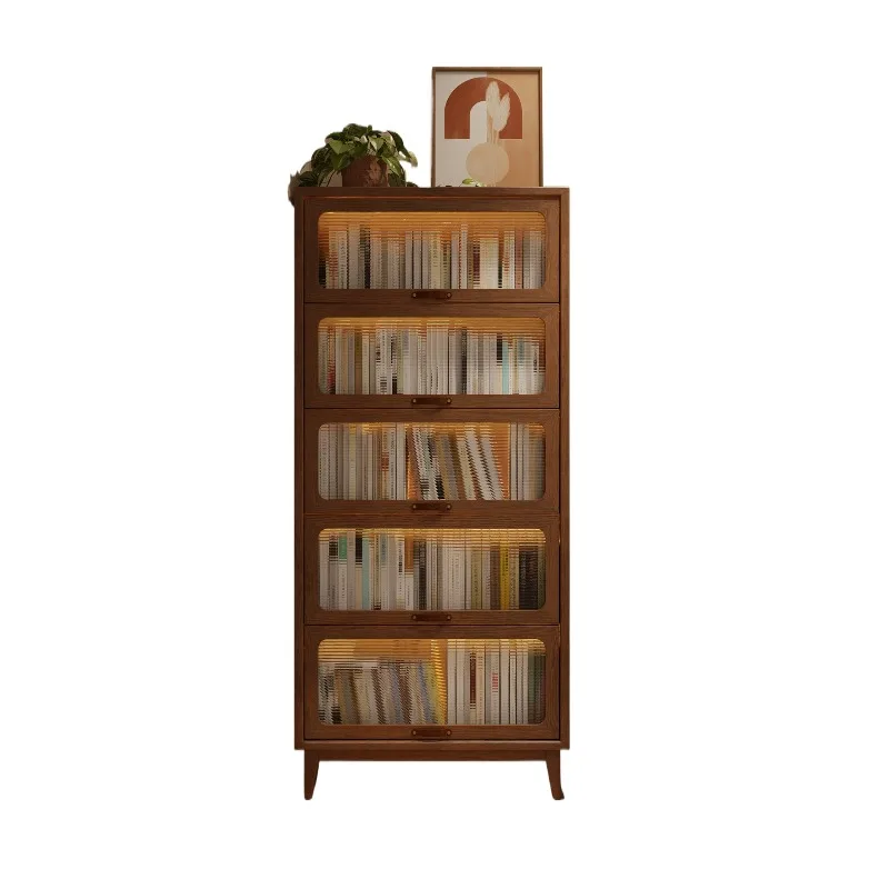 Solid wood bookcase dust-proof with glass door bookshelf combination cabinet with door floor-to-ceiling household living room
