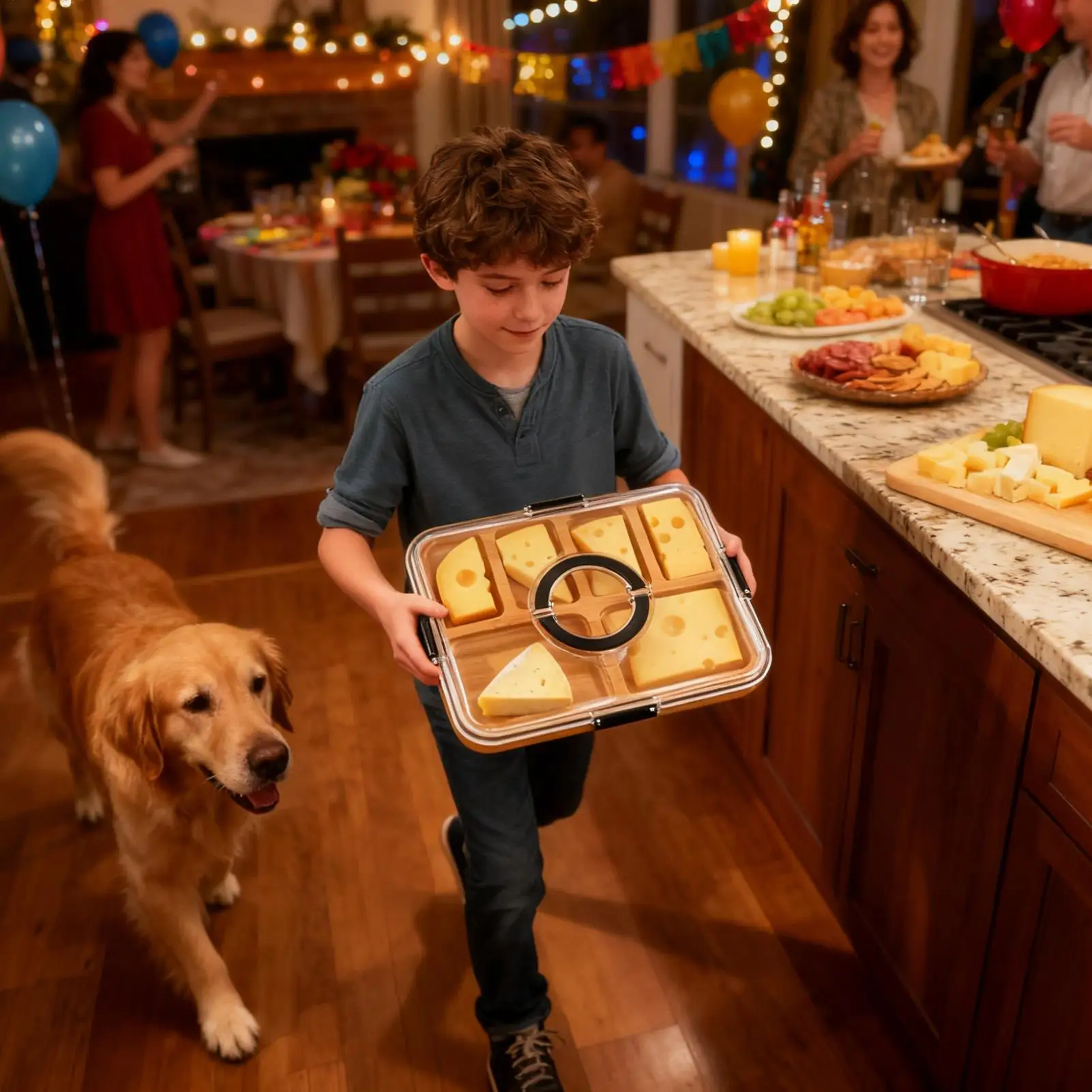 صينية تقديم 6-مقصورة منظم المحمولة Charcuterie صينية الوجبات الخفيفة للفواكه الحلوى الجبن وجبة الخضار حفلة نزهة المنزل #2