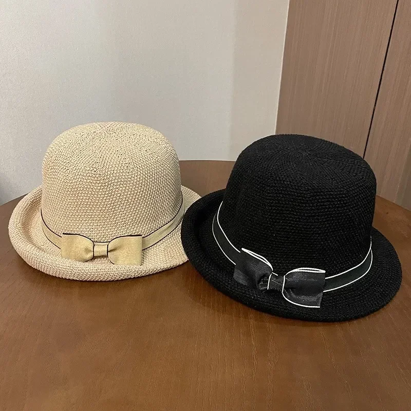 Elegant French Bow Bucket Hat - Adjustable Retro Women's Cap for Outdoor & Party