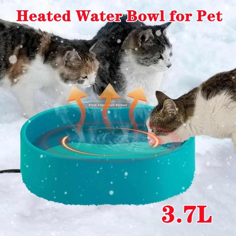 

3,7 л миска для воды с подогревом для улицы, кошек, собак, посуда для домашних животных для щенков, белков, миска для котят, водонепроницаемая миска с подогревом для домашних животных