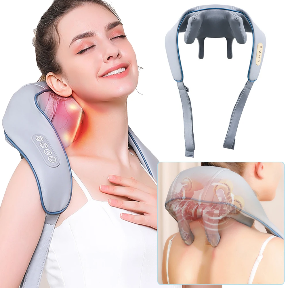 

Беспроводной массажер для шеи и плеч с подогревом, портативный легкий, подушка для массажа спины шиацу для ловушек для шеи, подарки для мамы и папы