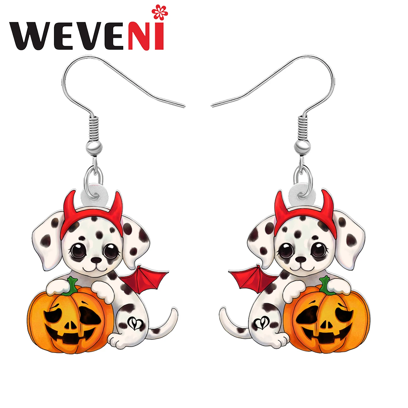 WEVENI Acrylic Funny Pumpkin Dalmatians Puppy Dangle Drop Earrings Halloween Cute Doggy Gifts for Women Girls Kids Accessories