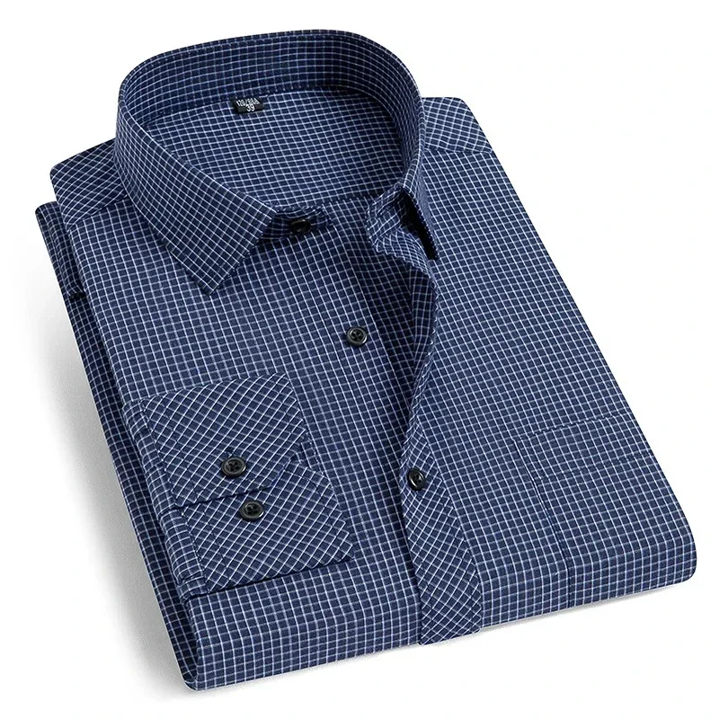 

Stripe Plaid Shirt Male Social Formal Work Pure Color Casual Long Sleeve Shirt Men Slim Fit Men's White Dress Shirt Business