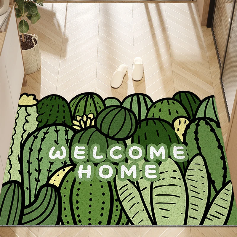 Cartoon Cactus PVC Silk Loop Doormat Cuttable Anti Slip Entrance Foot Mat Easy Clean Wear-Resistant Dirt Trapping Rug коврик