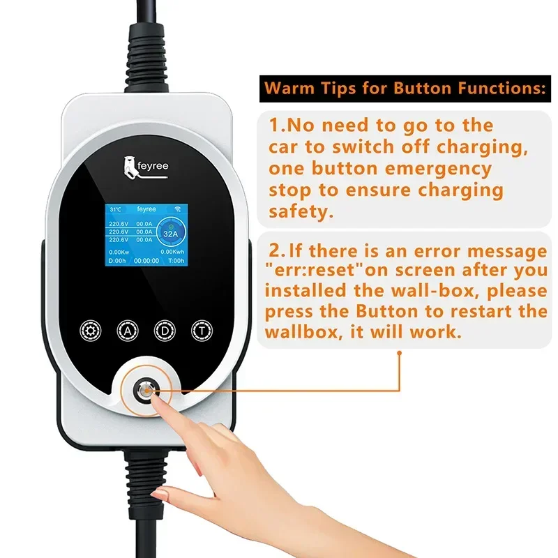 feyreeEV Charger Fast Charger Charging Station  3Phase GB/T Portable Smart Wi-Fi APP Control for Electric Car Charger 22KW 32A