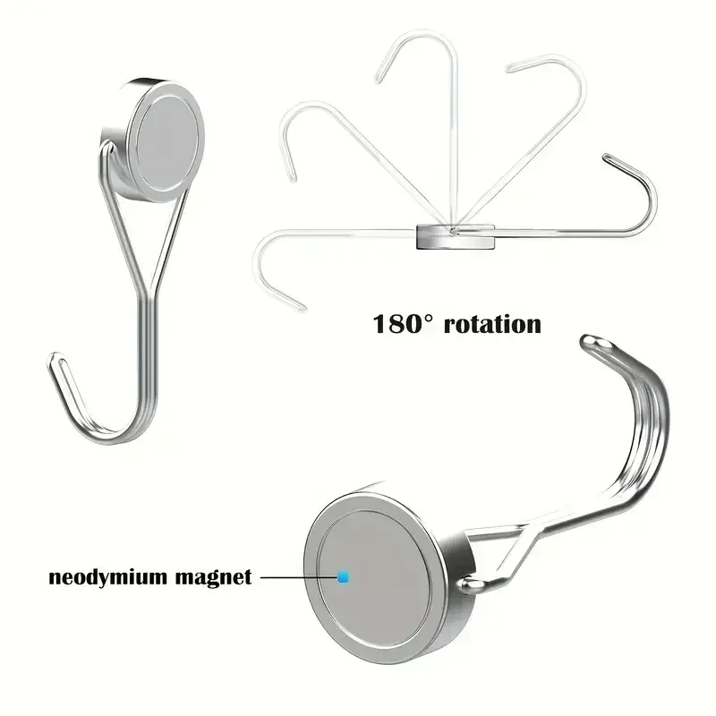 4Pcs kitchen Versatile Heavy-Duty Magnetic Hooks - 26Lbs Swivel Neodymium Magnets - Multipurpose Hanging Solutions for Home