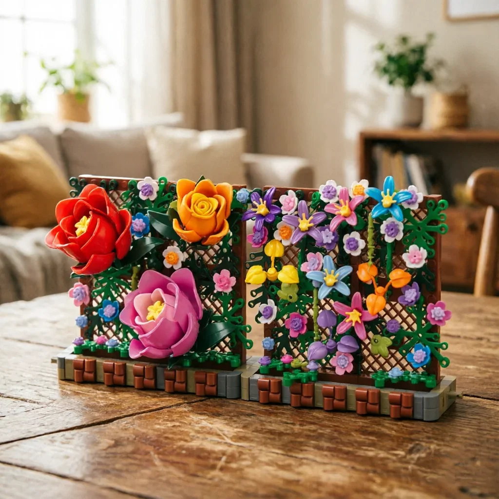 569PCS Rose Bloom Rack Building Blocks Flower Floral Fence Moc Model Bricks Desktop Ornaments Educational DIY Toys Holiday Gifts