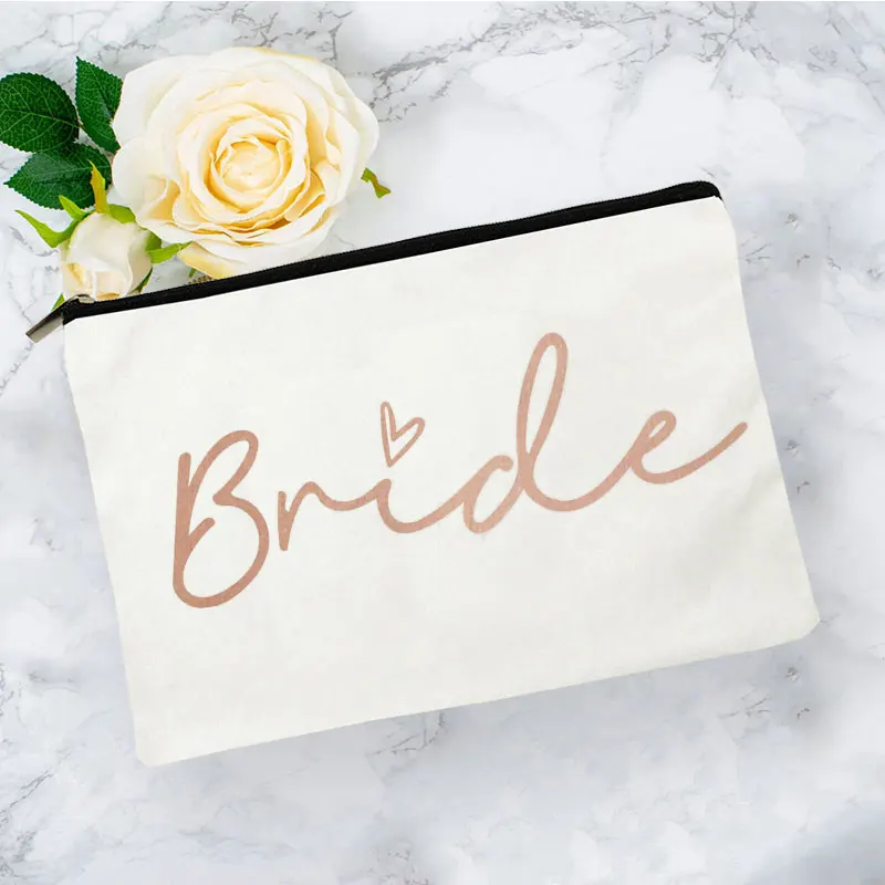 Team Bride  Printed Love Logo Women Makeup Pouch Bridesmaid Pocket Lipstick Makeup Brush Bag Large Capacity Wash Bag for Wedding