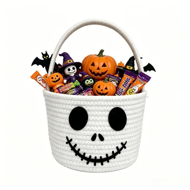 Halloween Ghost Face Candy Basket Trick or Treat Bucket for Kids Halloween Party Gift Storage Basket Holiday Decoration Supplies