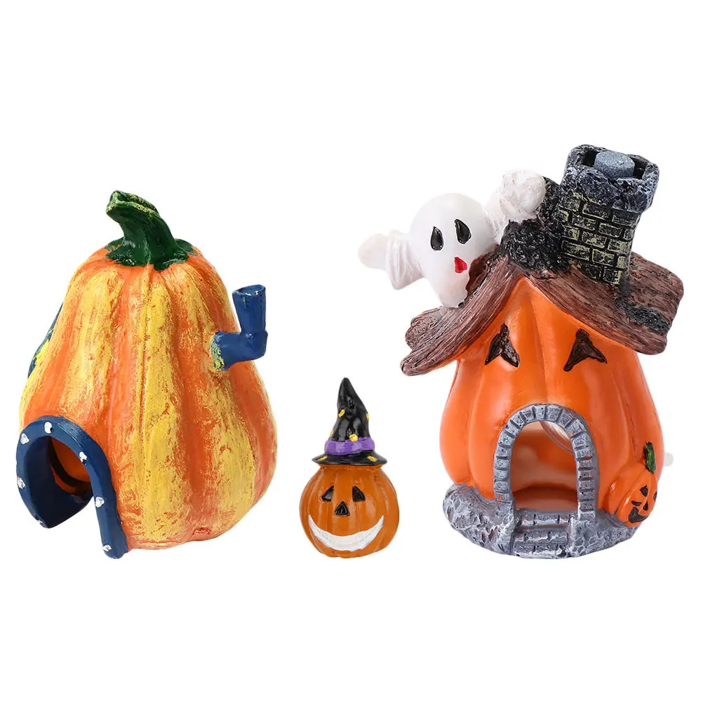 3 قطعة منزل اليقطين حوض السمك زخرفة هالوين خزان الأسماك ديكور دائم الراتنج لا ضرر تصميم اليقطين الديكور #3