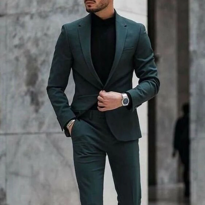 

New Casual Slim Men Suits 2 Piece Groom Party Wedding Tuxedo Notched Lapel Terno Masculino Costume Homme Male Blazer Pants Sets