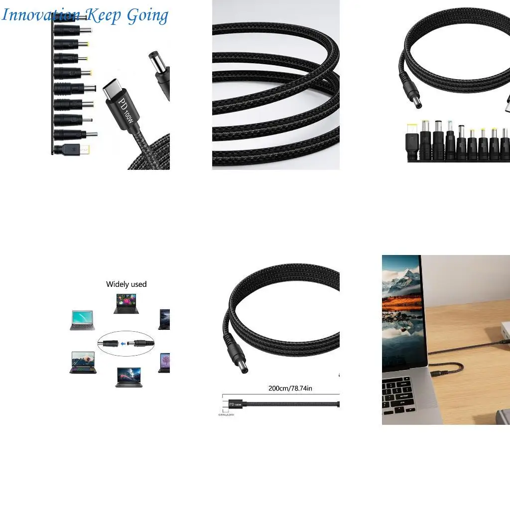 E65C USB to DC5521 5.5x2.1mm Converter Cable 200cm Includes 10 Connectors Tips