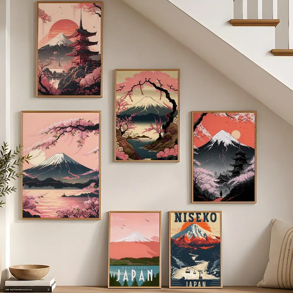 Japanese Mount Fuji Poster Stickers HD Painting Self-Adhesive Art for Bedroom Living Room Home Decor Modern Wall Decals Gift