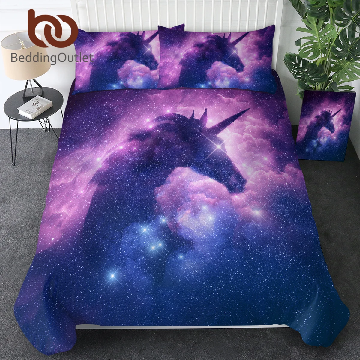 BeddingOutlet Psychedelic Unicorn Duvet Cover Starry Sky Cartoon Microfiber Flying Horse Comforter Cover Boy Girl Bedroom Decor